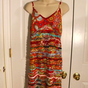 Silly Yeti Boho Colorful Ruffle Front Mini Dress size S/M